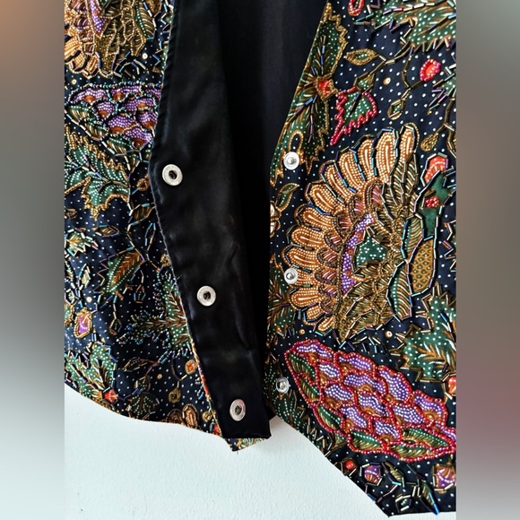 Vintage Hand Beaded Batik Vest Bird Floral Sequin Boho Folk Art to Wear Size M - Picture 12 of 14